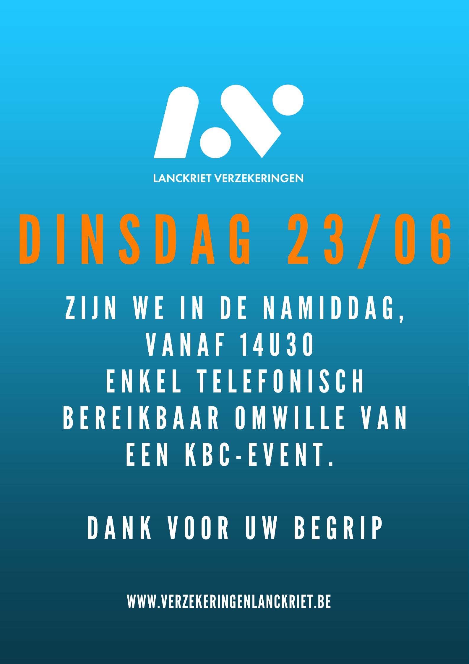 Mededeling: dinsdag 23 juni
