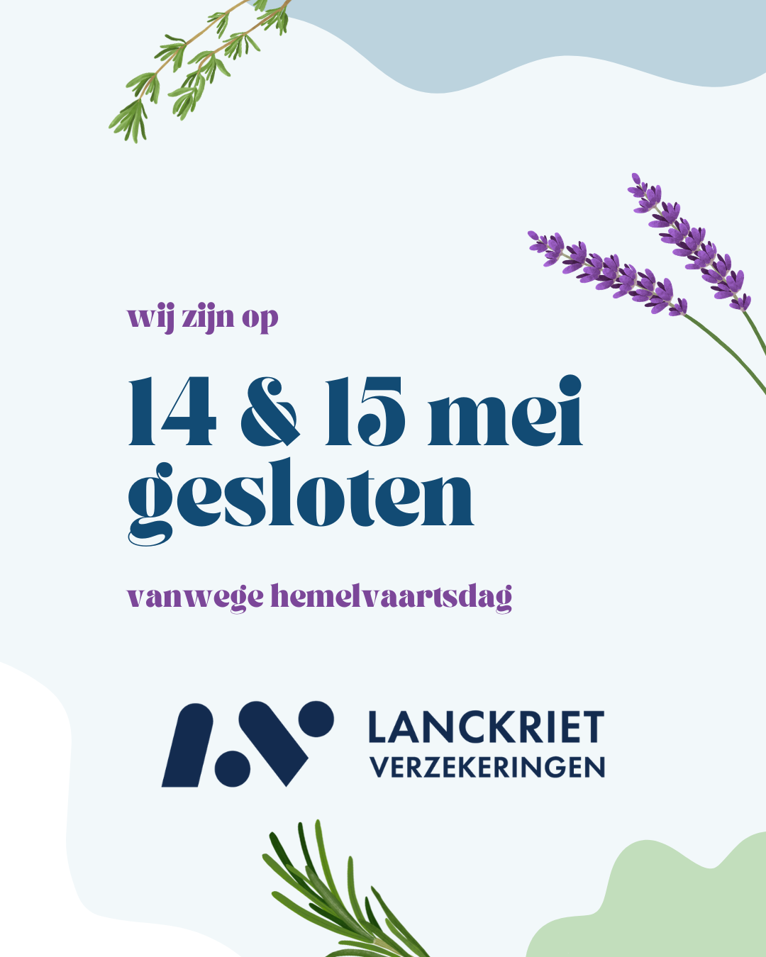Mei, sluitingsdagen
